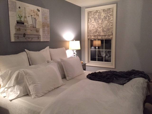 roman shades in master bedroom - curtains boutique